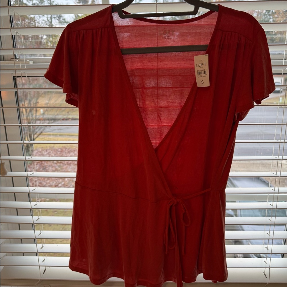 LOFT Deep Orange-Red V-Neck Wrap Blouse